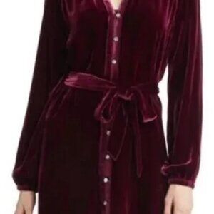 Faherty Naomi Dress Velvet Button Down Long Sleeve Silk Blend Maroon Small